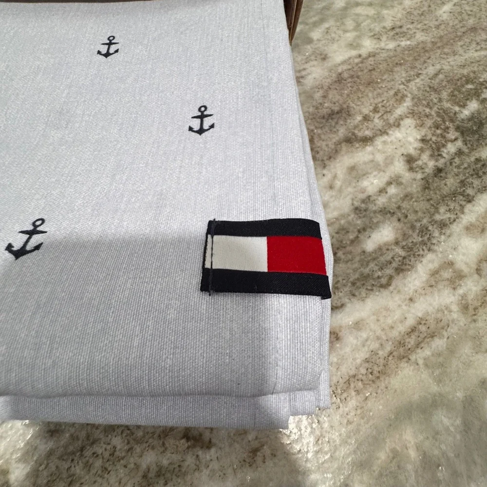 Tommy Hilfiger Shower Curtain Light Blue Nautical Anchor Flag 72x72 NEW